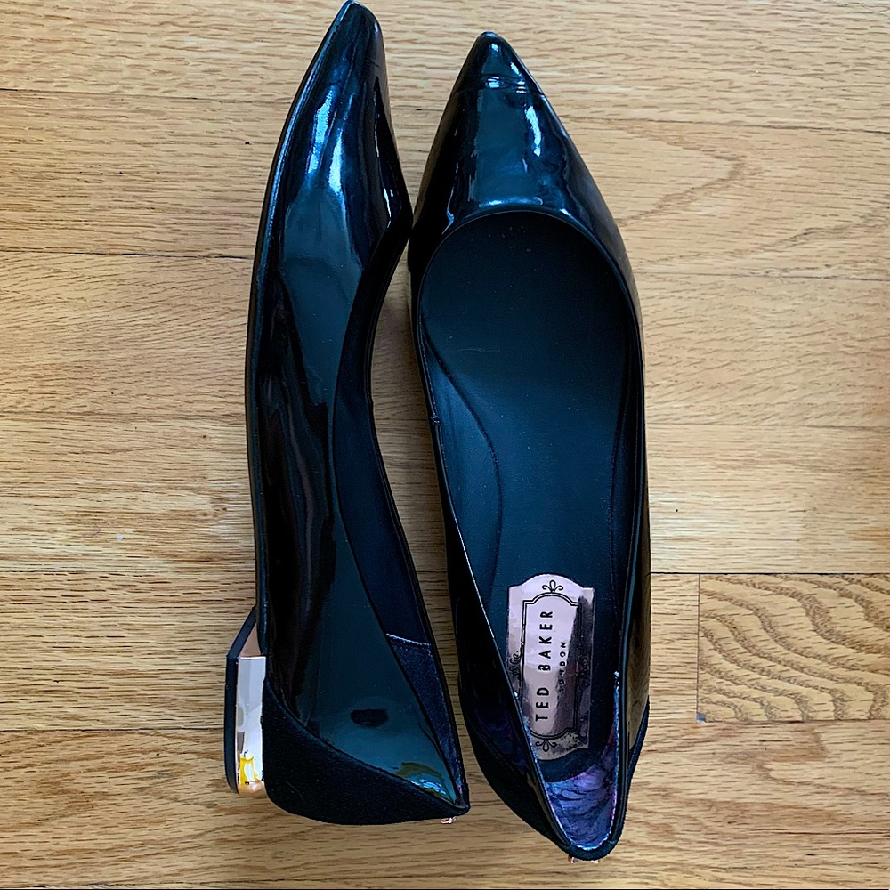 SOLD - Like New! Ted Baker London - Black Flats Patent Leather & Suede